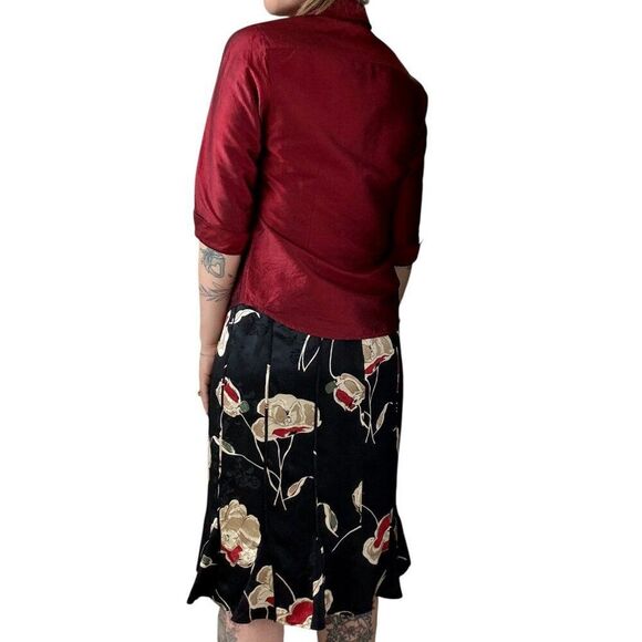 Vintage 1970s Red 100% Silk Womens Collared Button Down Minimalist Blouse Sz M - Picture 10 of 11